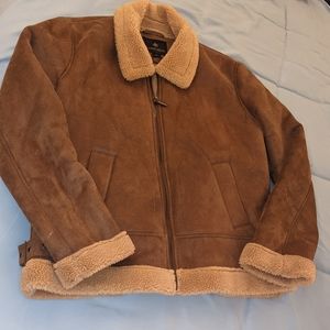 SOLD Rainforest Vintage Aviator Style Brown Suede Winter Coat with Tan Sherpa